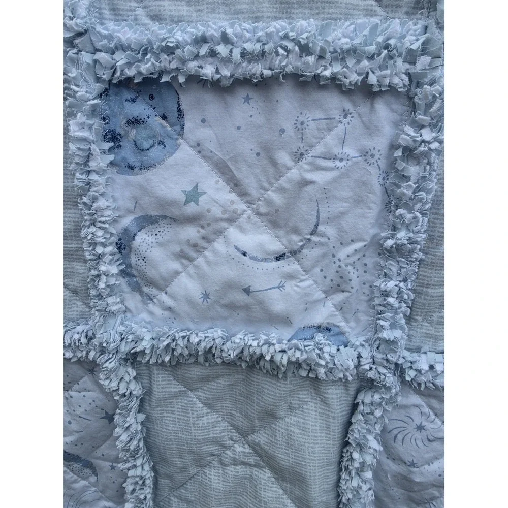 Handmade Night Sky Rag‎ Quilt Throw Blanket Blue/White New--66 in x 50 in